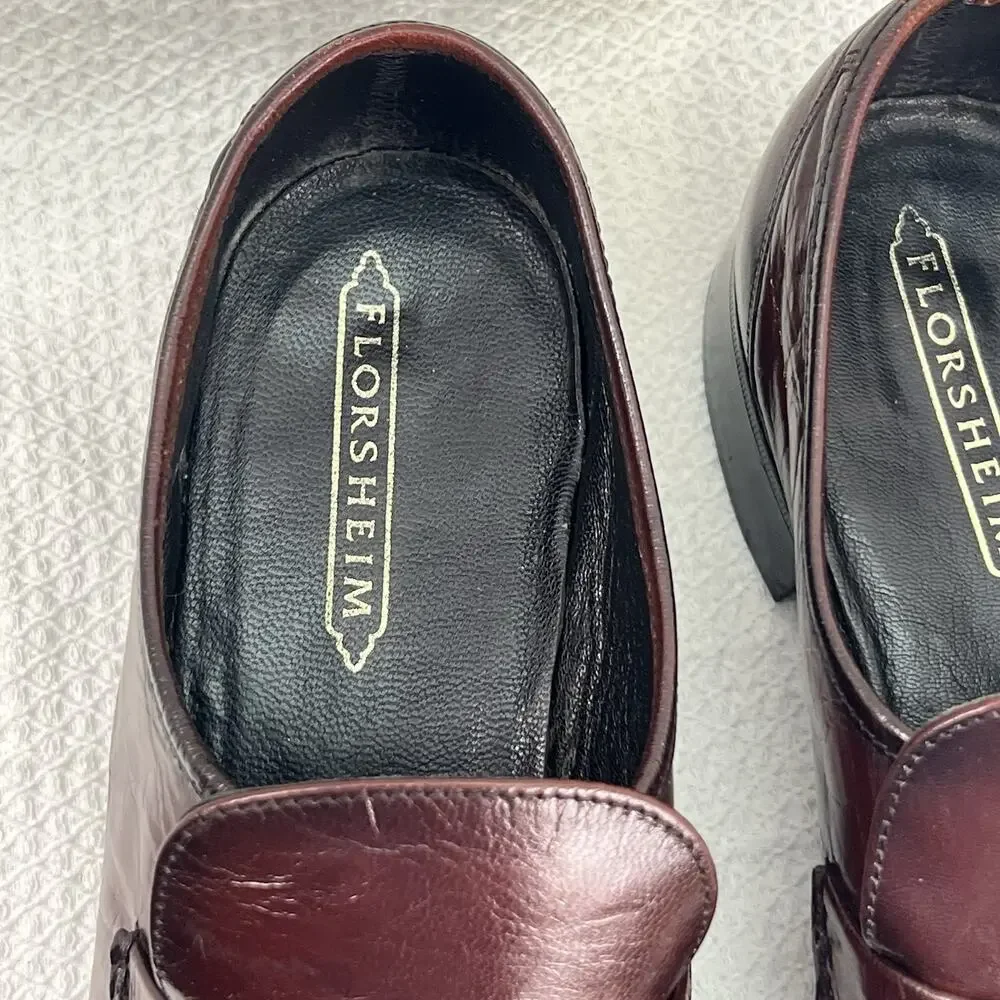 Florsheim Imperial 75370 Men’s 11E Burgundy Leather Penny Loafers Dress Shoes